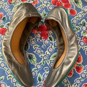 Tieks ballet flats silver metallic leather size 8.